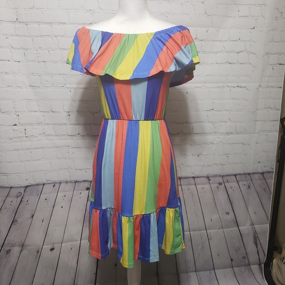 ASOS Dresses & Skirts - ASOS Sz 4 NWT Off Shoulder Rainbow Stripe Dress